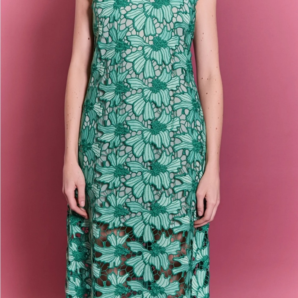 English Factory- Floral embroidered midi dress in Kelly green